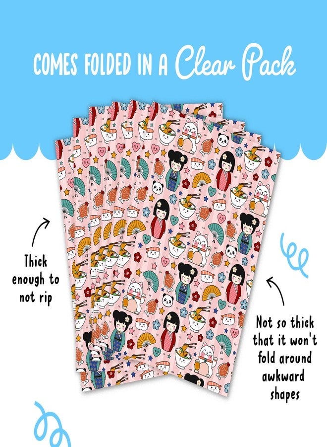 CENTRAL 23 Girls Wrapping Paper Birthday - 6 Sheets of Pink Gift Wrap - Cute Japanese Character - For Women Friends Her - Sushi Ramen - Comes with Fun Stickers - Image 4